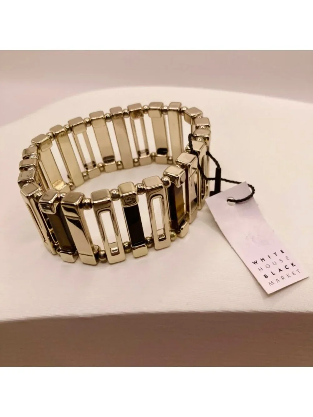 White House Black Market Gold Stretch Bracelet Tigers Eye & Black Accents -38B